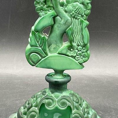 138: Vtg Art Nouveau Malachite Art Glass Perfume Bottle

