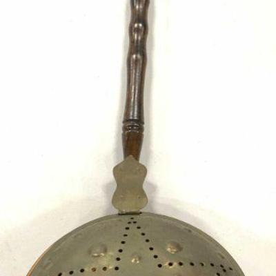 Antique Wood & Brass Bed Warmer
