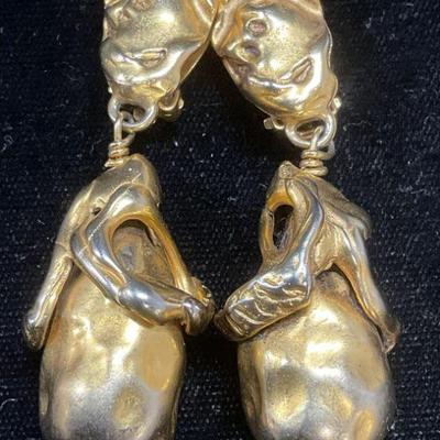 Vintage Gold Tone Faux Pearl Drop Earrings
