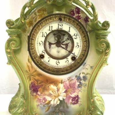 87: ANSONIA ROYAL BONN GERMANY Porcelain Mantel Clock
