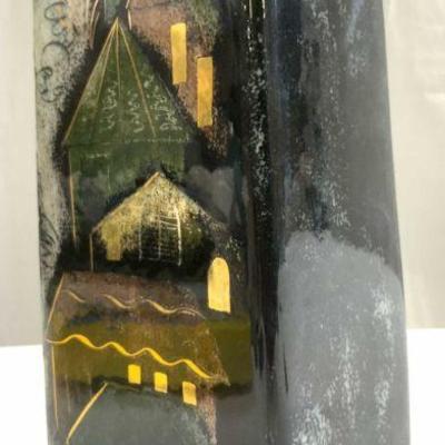 81: SASCHA BRASTOFF Ceramic Vase W House & Gilt Detail
