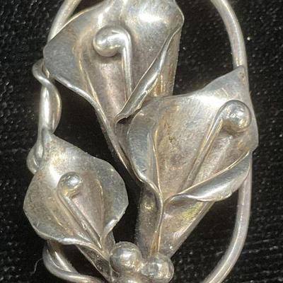 Vtg Sterling Silver Lilies Flower Brooch
