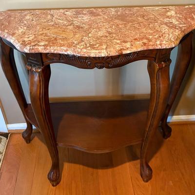Rose Marble Top Carved Console Table