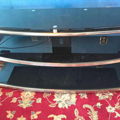 Modern Three Tier Smoke Glass & Wood Media Stand