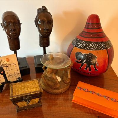 African Art-Sculptures, Painted Gourd, Signed Tile
