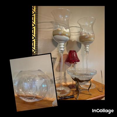 Assorted Crystal-Vases, Hurricane Glass, Candlestick, Bowl