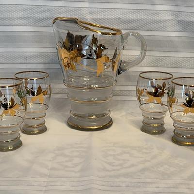 Gold Leaf Pitcher And Glasses 