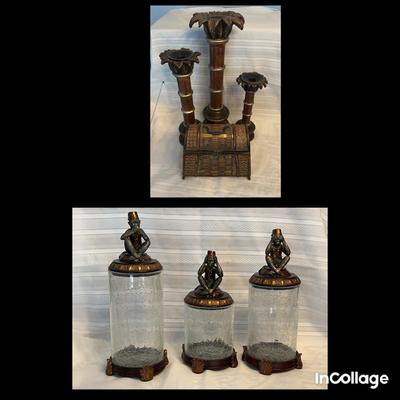 Pillar Palm Candles  And Monkey Canisters 