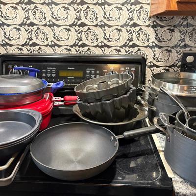 Assortment Of Pots, Pans, Bundt Pans, Cutting Boards, Kitchen Counter Items & More