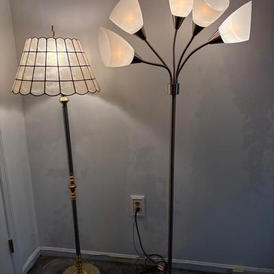 Two Floor Lamps-Multi Bulb, Brass/Capriz Shell Shade