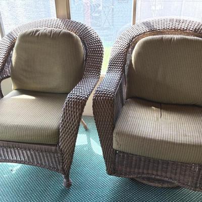 Two Outdoor North Cape Brown Resin Wicker Chairs