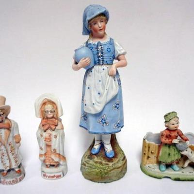 1076	ASSORTED BISQUE FIGURES INCLUDING GRANDMA AND GRANDPA, TALLEST APPROXIMATELY 13 IN
