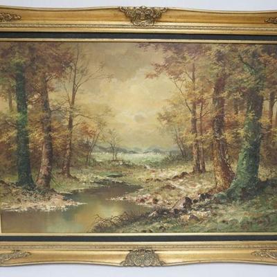 1154	OIL PAINTING ON CANVAS, LANDSCAPE, SIGNED R BULIN APPROXIMATELY 43 IN X 31 IN OVERALL
