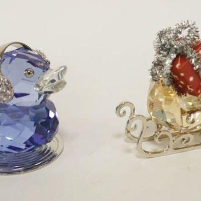 1086C	SWAROVSKI CRYSTAL FIGURES, HAPPY DUCK DJ & WINTER SLEIGH, APPROXIMATELY 2 IN HIGH
