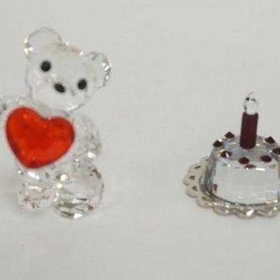 1083	SWAROVSKI CRYSTAL HEART FOR YOU AND BIRTHDAY CAKE IN BOXES, TALLEST  APPROXIMATELY 3 IN H
