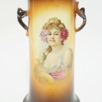 1040	WARWICK PORCELAIN DOUBLE HANDLED VASE W/IMAGE OF YOUNG WOMAN W/FLOWERS, APPROXIMATELY 10 1/2 IN HIGH
