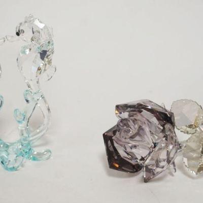 1086D	SWAROVSKI CRYSTAL FIGURES, BLOSSOMING ROSE, SEAHORES, LARGEST APPROXIMATELY 3 1/2 IN HIGH
