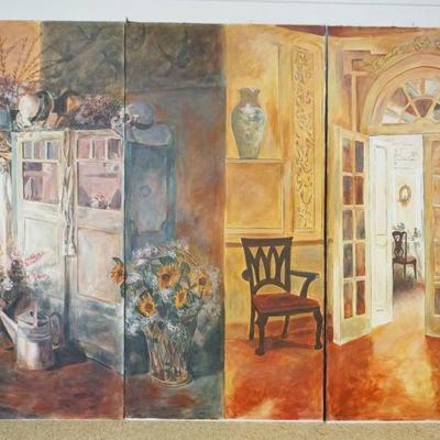 1205	OIL PAINTING ON CANVAS, 3 PART MURAL WALL TRYPTICH, EACH PANEL APPROXIMATELY 48 IN X 96 IN
