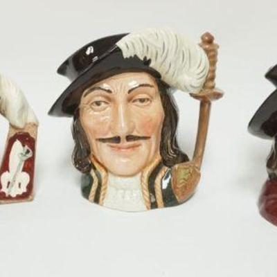 1010	ROYAL DOULTON CHARACTER TOBY JUGS, D'ARTAGNAN, PORTHOS, ATHOS, EACH APPROXIMATELY 8 IN HIGH
