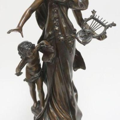 1112	AUGUSTE MOREAU SIGNED BRONZE STATUE OF WOMAN AND CHILD ON MARBLE BASE, APPROXIMATELY 22 IN H
