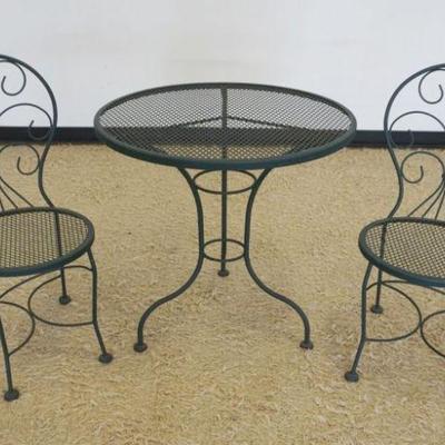 1234	IRON 3 PIECE PATIO/SUN ROOM SET INCLUDING TABLE WITH 2 CHAIRS, TABLE APPROXIMATELY 30 IN X 30 IN, EACH CHAIR APPROXIMATELY 17 IN X...