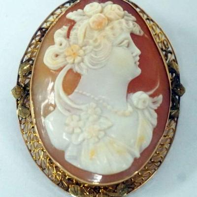 1102	14K CAMEO BROOCH, APPROXIMATELY 1 3/8 IN X 1 3/4 IN
