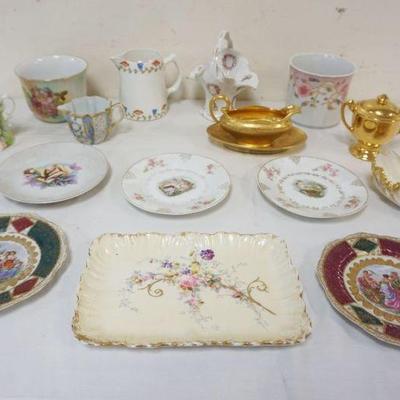 1052	GROUP OF ASSORTED HAND PAINTED CHINA INCLUDING DECORATIVE PLATES, AUSTRIAN CHINA BASKET, LIMOGES PIN TRAY
