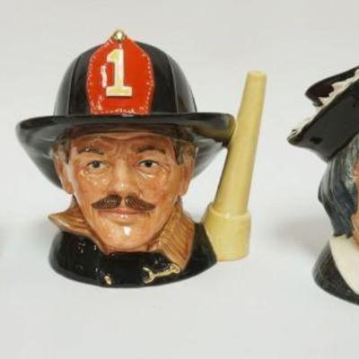 1016	ROYAL DOULTON CHARACTER TOBY JUGS, THE LONDON BOBBY, THE FIREMAN, SANCHO PONCHO, EACH APPROXIMATELY 8 IN HIGH
