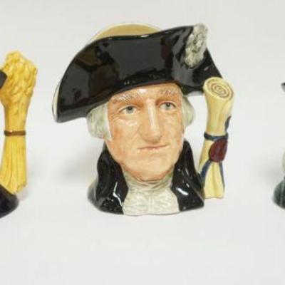 1011	ROYAL DOULTON CHARACTER TOBY JUGS, MR QUAKER, GEORGE WASHINGTON, CHRISTOPHER COLUMBUS, EACH APPROXIMATELY 8 IN HIGH
