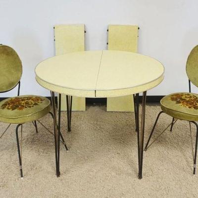 1210A	MID CENTURY MODERN DINETTE SET WITH 2 LEAVES, TABLE APPROXIMATELY 36 IN X 30 IN H, LEAVES EACH APPROXIMATELY 12 IN W, CHAIR...