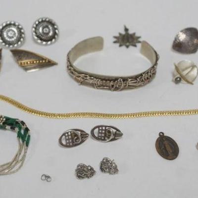 1108	ASSORTED LADIES JEWELRY INCLUDING 7 PAIRS OF EARRINGS MOST MARKED STERLING, 2 RELIGIOUS MEDALLIONS MARKED STERLING AND 3 BRACELETS
