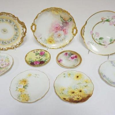 1046	NICE ASSORTMENT OF HAND PAINTED CHINA INCLUDING LIMOGES SERVING TRAY & PLATES, LARGEST PIECE APPROXIMATELY 10 IN
