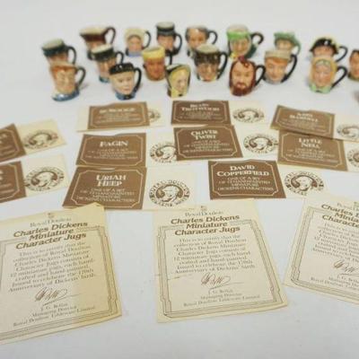 1020	ROYAL DOULTON CHARACTER TOBY JUGS, 20 MOSTLY DICKENS, EACH APPROXIMATELY 1 1/2 IN HIGH
