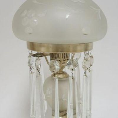 1169	SATIN GLASS ASTRAL STYLE TABLE LAMP ON MARBLE BASE WITH PRISMS, APPROXIMATELY 19 IN H

