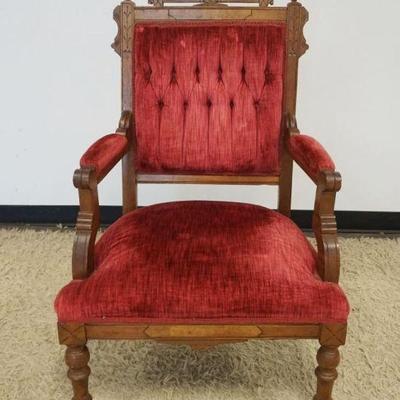 1191	WALNUT EASTLAKE UPHOLSTERED ARM CHAIR WITH TUFTED BACK, APPROXIMATELY 26 IN X 23 IN X 42 IN H
