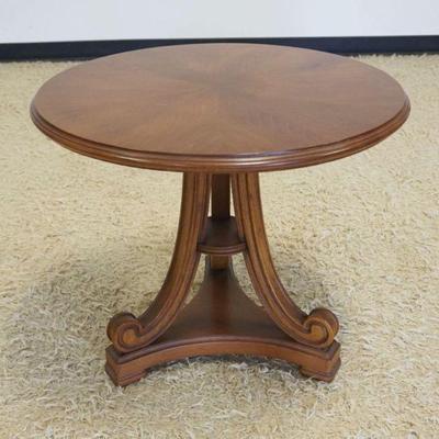 1222	FRUITWOOD LAMP TABLE WITH SCROLLED WOOD BASE, APPROXIMATELY 26 IN X 23 IN H
