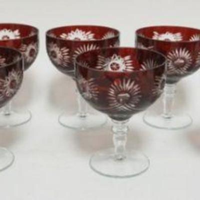 1123	ELEGANT RUBY CUT TO CLEAR 12 SHERBERTS, EACH APPROXIMATELY 4 IN X 5 IN H
