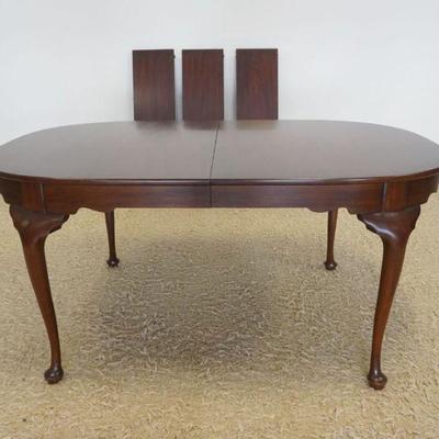 1229	HENKEL HARRIS VIRGINIA GALLERIES OVAL DINING TABLE WITH 3 LEAVES, FINISH #29, TABLE APPROXIMATELY 64 IN X 32 IN X 30 IN H, EACH...
