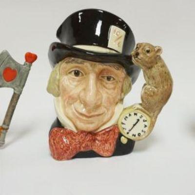 1007	ROYAL DOULTON CHARACTER TOBY JUGS, THE RED QUEEN, MAD HATTER, THE CLOWN, EACH APPROXIMATELY 8 1/4 IN HIGH
