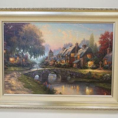1216	THOMAS KINKADE FRAMED *COBBLESTONE BRIDGE* LITHO, SIGNED AND NUMBERED 1494/2950, APPROXMATELY 46 IN X 34 IN OVERALL
