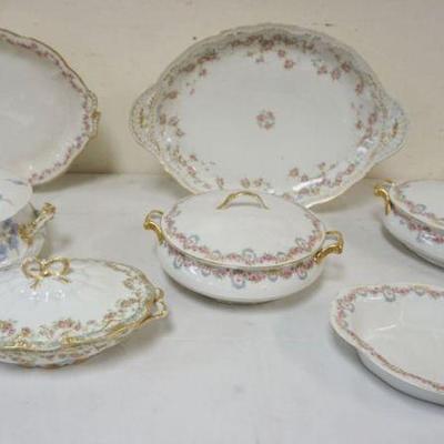 1053	GROUP OF ASSORTED CHINA INCLUDING LIMOGES SERVING TRAY, COVERED DISHES, MANY W/GILT TRIM & EDGES, LARGEST PIECE APPROXIMATELY 16...