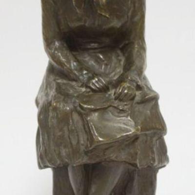 1114	BRONZE STATUE OF WOMAN SEATED CROUCHED OVER, SIGNED ROSSMANITH, APPROXIMATELY 12 IN H
