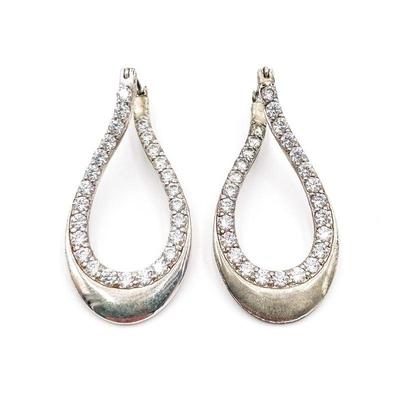 Teardrop Hoop Earrings with Pavé Set Stones