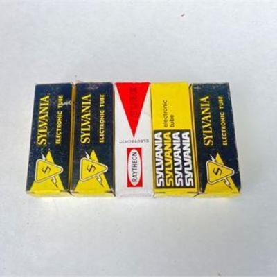 Lot of 5 Electronic Tubes by Sylvania and Raytheon