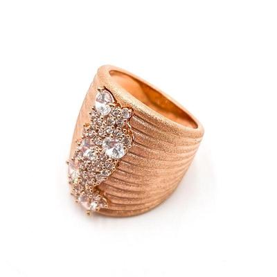 Milor Italy 925 Rose Gold-Toned Ring with CZ Accents Size 7