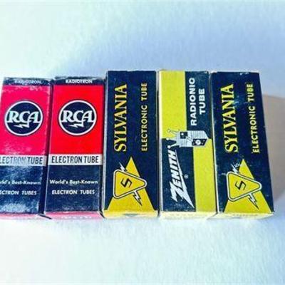 Lot of Five Vintage Electron Tube Boxes from RCA, Sylvania, and Zenith