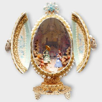 Victorian Diorama Scene in Faberge-Style Ornate Egg