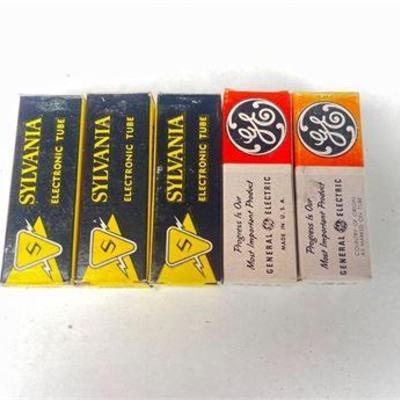 Lot of 5 Sylvania and GE 50C5 Electronic Tubes in Original Packaging
