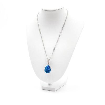 Silver Necklace with Blue Teardrop Pendant