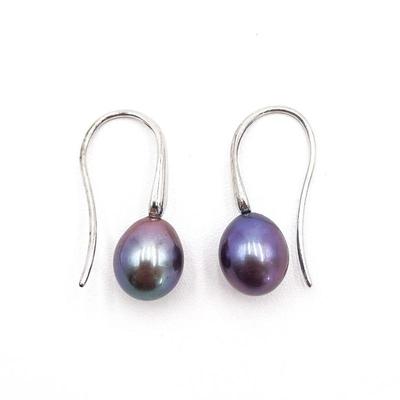 Sterling Silver Earrings with Purple Pearls